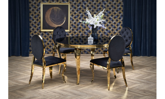 Dizajnový okrúhly jedálenský stôl Hema4012, čierny/zlaté nohy