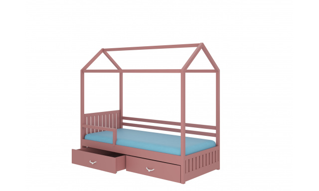 Łóżko domek z barierką i materacem ROSE 200x90