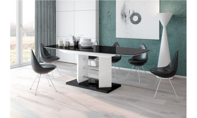 Rozkladací jedálenský stôl Felix 3, čierny + biely lesk