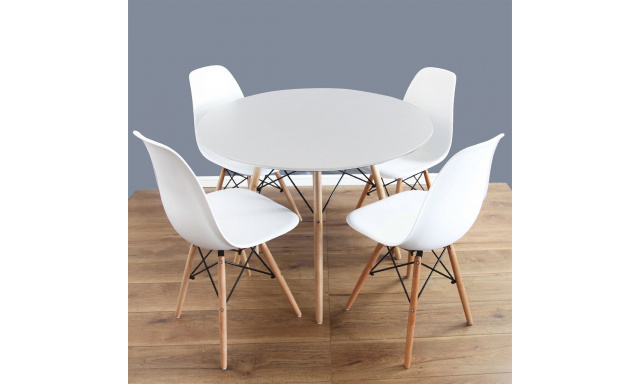 Jedálenský set (stôl + 4x stolička) Fignon, biely