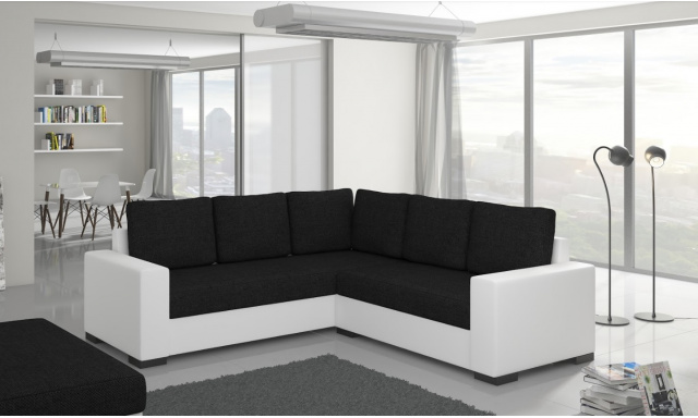 Moderná rohová sedačka Castel, biela / čierna