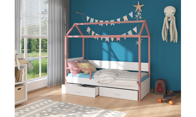 Detská posteľ Othelo väčšia so zábranou, růžová / biela + matrace ZADARMO!