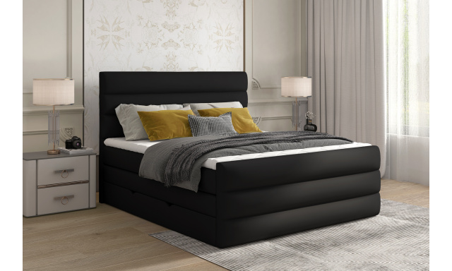 Kvalitná box spring posteľ Landek 180x200, čierna eko koža Soft
