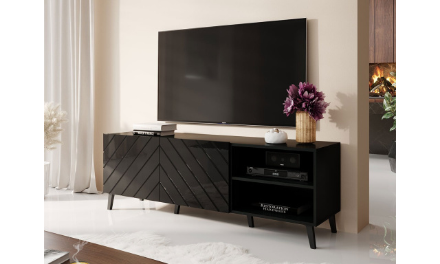 Moderný televízny stolík Itálie 150 , čierny/čierny lesk