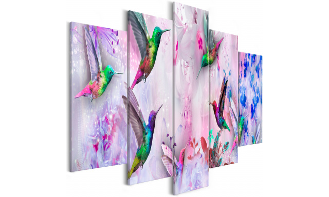 Obraz - Colourful Hummingbirds (5 Parts) Wide Violet