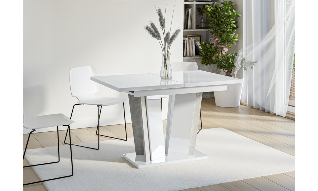 Rozkladací jedálenský stôl Dona 2, biely lesk/stone