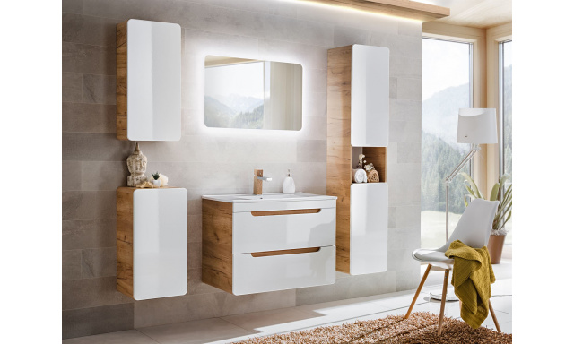 Kúpeľňový nábytok Atako zostava A, craft/biely lesk + umývadlo + zrkadlo