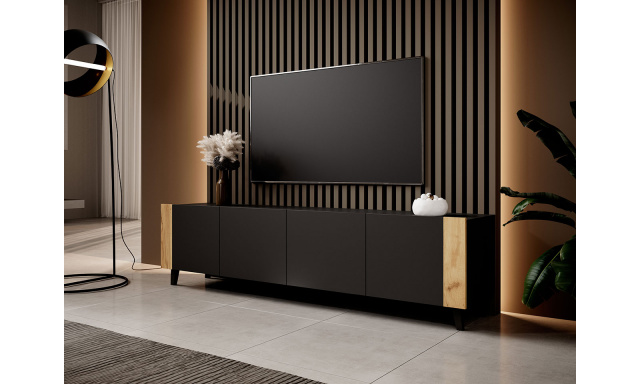 Moderný TV stolík Serafen, čierny/dub craft