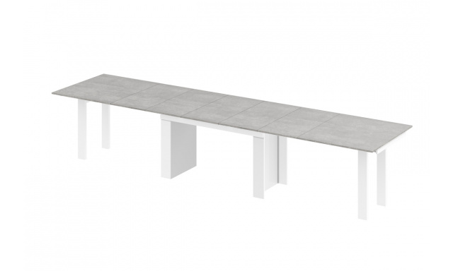 Jedálenský stôl Margo- rozklad od 170 cm do 410 cm, doska GREY STONE MAT / nohy biely lesk