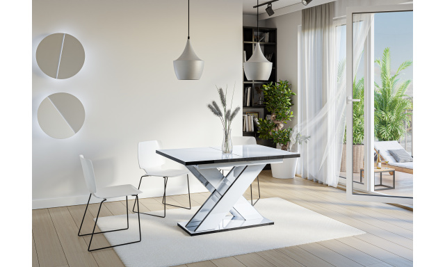 Rozkladací jedálenský stôl Xixao biely lesk/čierne lesklé hrany