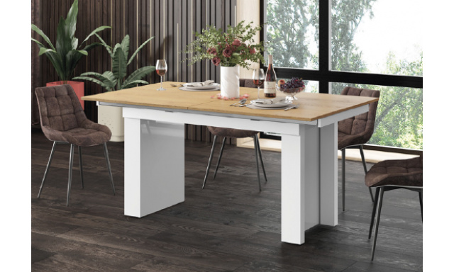 Jedálenský stôl Margo- rozklad od 170 cm do 410 cm, doska Slunečný dub / nohy biely lesk