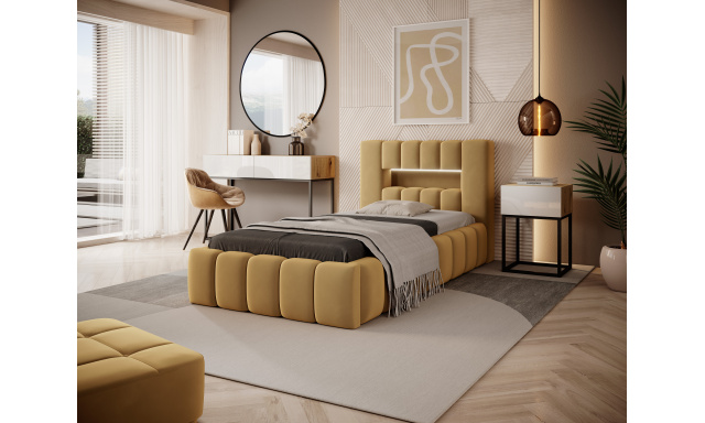 Moderná posteľ Lebrasco, 90x200cm, žltá Nube + LED