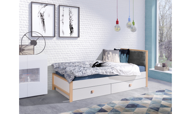 Moderná posteľ Zenon, 200x90, biela/sivé čelo