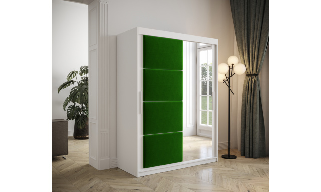 Šatníková skriňa Tempica 150cm so zrkadlom, biela/zelený panel
