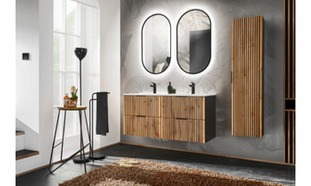 Kúpeľňový nábytok Leda, zostava K/ čierna/wotan+ zrkadla+ umývadlo