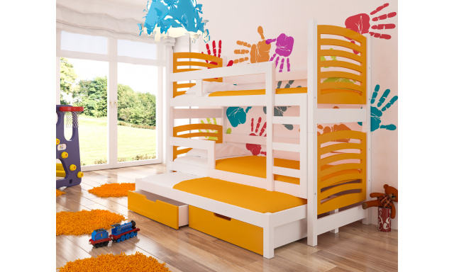 Detská poschodová posteľ Sonno, biela / oranžová + matrace ZADARMO!