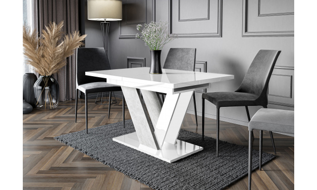 Rozkladací jedálenský stôl Teo, biely lesk/ stone