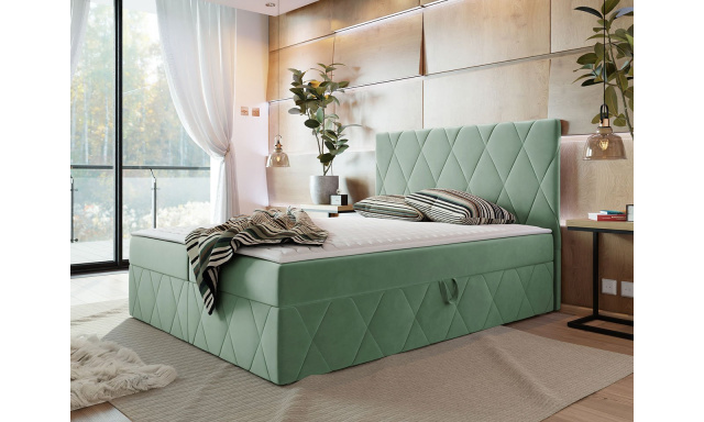 Moderný boxspring posteľ Silena 160x200cm,svetlo zelená Magic Velvet