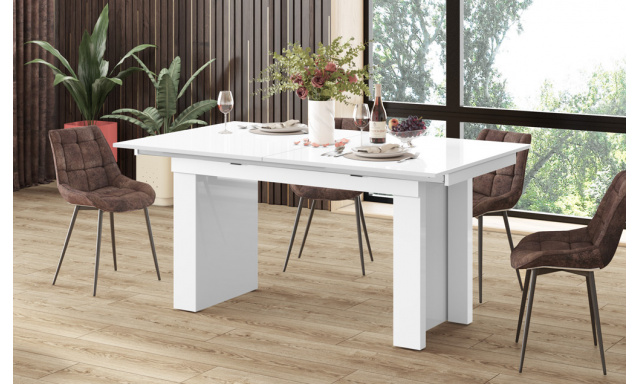 Jedálenský stôl Margo- rozklad od 170 cm do 410 cm, doska biely lesk/ nohy biely lesk