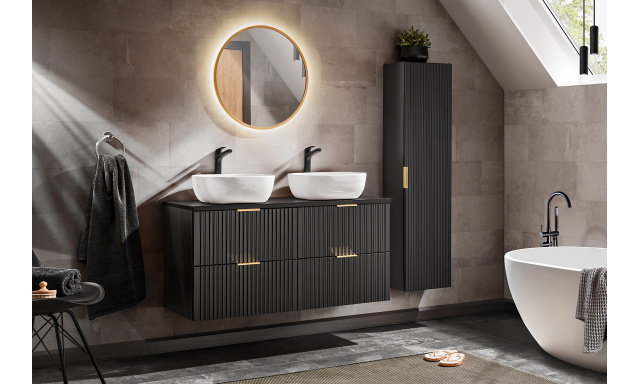 Kúpeľňový nábytok Adela, zostava D/čierny mat+ umývadla+ zrkadlo