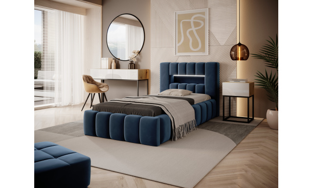 Moderná posteľ Lebrasco, 90x200cm, modrá Nube + LED