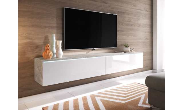 TV stolík Lancome 180, beton/bielý lesk s LED osvetlením