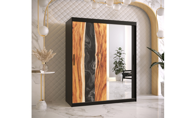 Šatníková skriňa Zivela 2 so zrkadlom, 150cm, čierna/živica