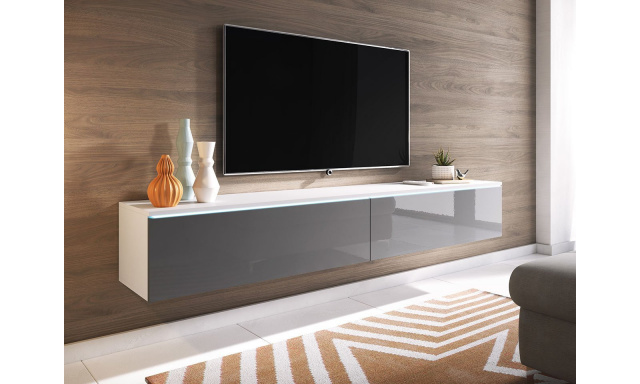 TV stolík Lancome 180, bielá/sivý lesk s LED osvetlením