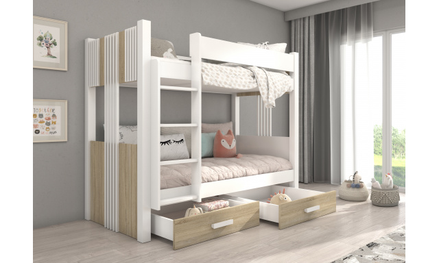 Poschodová posteľ pre 2 deti, 200x90cm, biela/sonoma