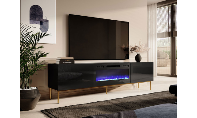 Moderný TV stolík Sindy, čierná / zlatý kov