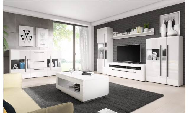 Moderný bytový nábytok Toulouse zostava D, biela / biely lesk