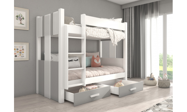Poschodová posteľ pre 2 deti, 200x90cm, biela/sivá