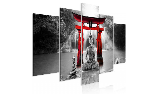 Obraz - Buddha Smile (5 Parts) Wide Red