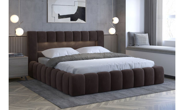 Moderná posteľ Lebrasco, 180x200cm, hnedá Monolith + LED