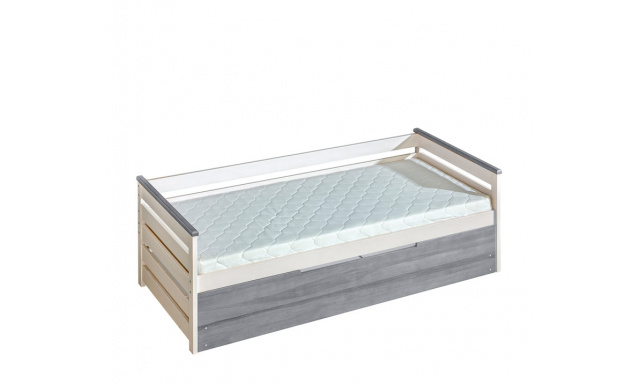 Detská posteľ s úložným priestorom Alian 1+2 z masívu, biela borovica/sivá