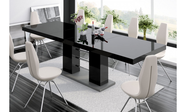 Rozkladací jedálenský stôl Felix, čierny lesk + sivy
