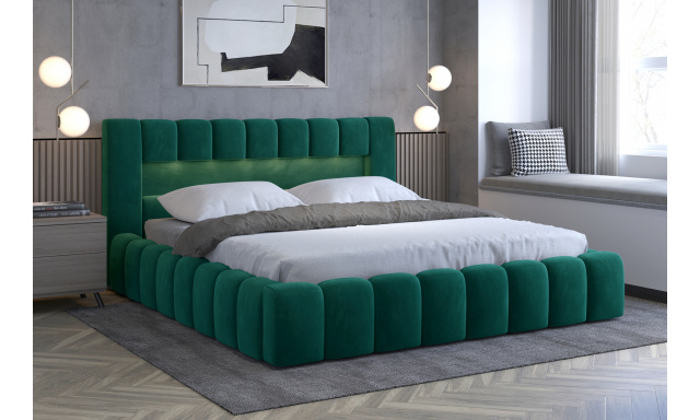 Moderná posteľ Lebrasco, 180x200cm, zelená Monolith + LED