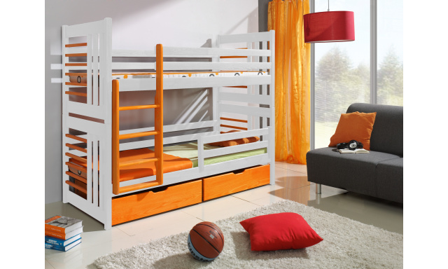 Patrová detská posteľ Roy, 80x180cm, biela/oranžova