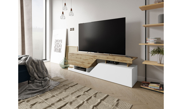 Moderný TV stolík Cemba, wotan/biela