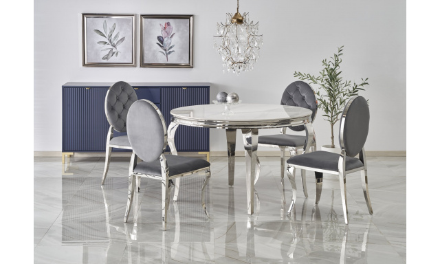 Dizajnový jedálenský stôl Hema4013, biely/strieborné nohy