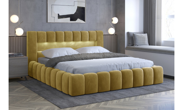 Moderná posteľ Lebrasco, 180x200cm, žltá Monolith + LED