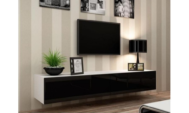 Moderný TV stolík Igore 140, bílá/černý lesk