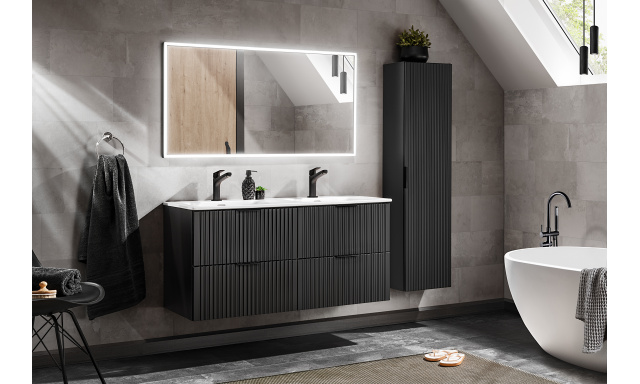 Kúpeľňový nábytok Adela, zostava N/čierny mat+ umývadlo+ zrkadlo s LED