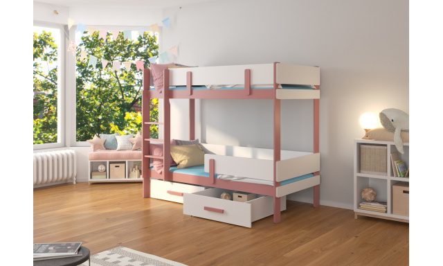Poschodová posteľ pre 2 deti Estera, 200x90cm, biela/ružová