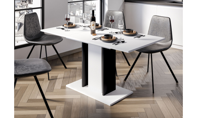 Rozkladací jedálenský stôl Vala, biela/čierna