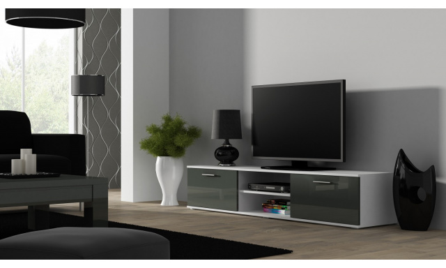 Moderný televízny stolík Zita 180, biela / šedý lesk