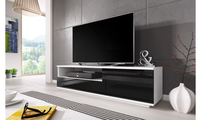 Moderný televízny stolík Zuma, biela/čierny lesk