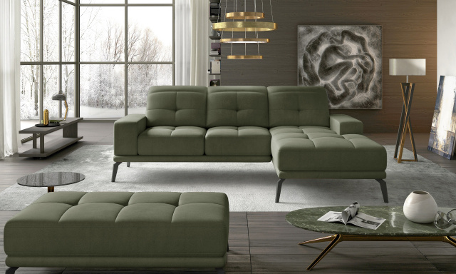 Dizajnová rohová sedačka Tiscali, zelená žinilka Monolith