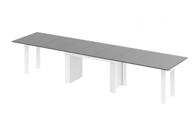 Jedálenský stôl Margo- rozklad od 170 cm do 410 cm, doska sivý lesk/ nohy biely lesk