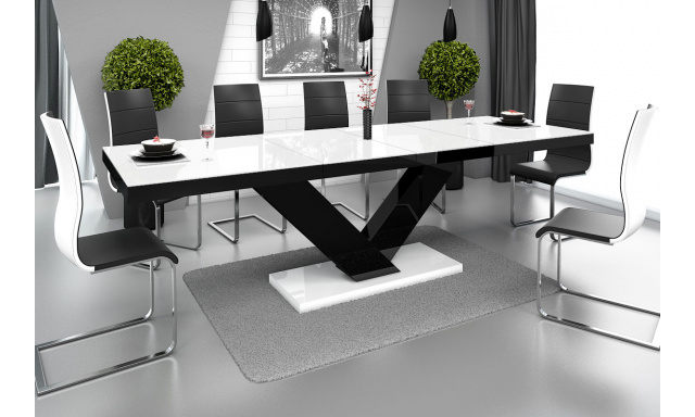 Rozkladací jedálenský stôl Coral, biely / čierny lesk